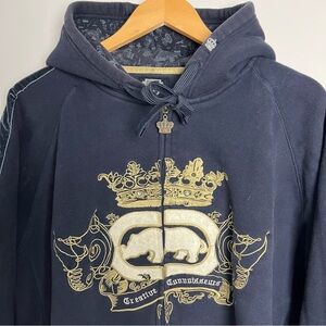 Vintage Y2K ECKO UNLTD Full Zip Hoodie Crown Rhinestones XL